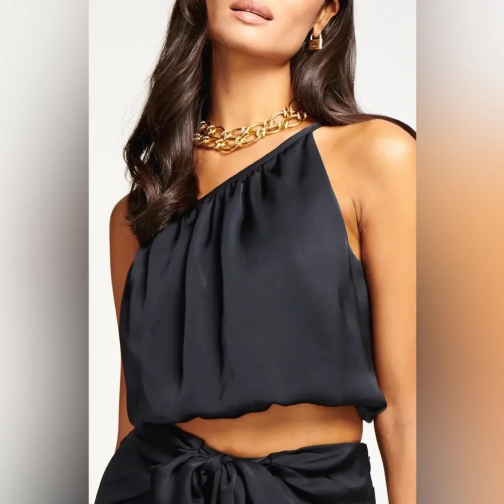 RAMY BROOK Cheryl One Shoulder Satin Crop Top in Blush - Picture 3 of 8